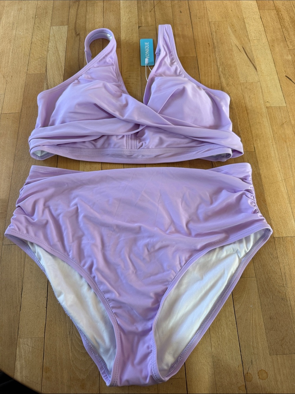 Lilac Twist-Front Two-Piece Bikini with High-Rise Bottom